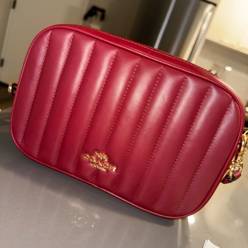 NWT Coach C1569 Quilted Nappa Leather Camera Bag Cherry Red Crossbody $428 MSRP